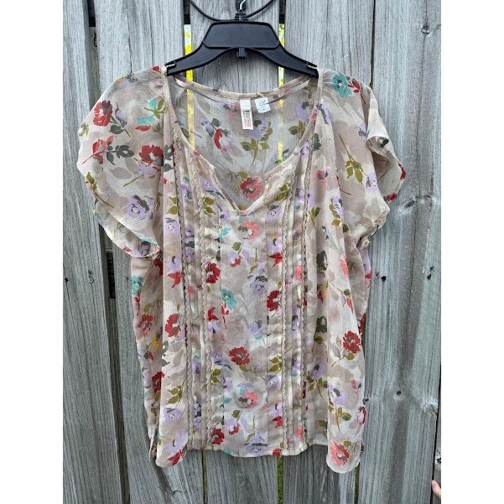 Fairycore Feminine Route 66 Women XL Floral Lace Sheer Flutter Sleeve Blouse - Picture 5 of 5